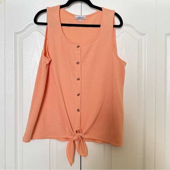 Set The Stage Tops - Peach Button-Down Tank Top with Tie Hem